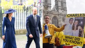 King Charles, Kate Middleton, Prince William heckled by protesters demanding answers on Andrew’s Epstein ties