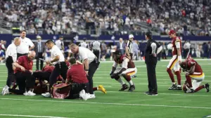 Commanders push back on 'bulls—' viral narrative that they didn't care about Jayden Daniels' elbow injury