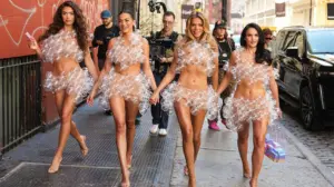 Brooks Nader and sisters stop traffic in barely-there bubble outfits during daring street stunt