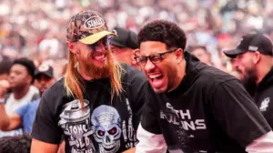 NFL star George Kittle intercepts NBA player Tyrese Haliburton's beer WrestleMania 42