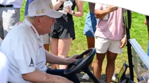 President Trump receives big cheers from spectators during LIV Golf event at his New Jersey club